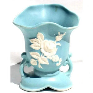 Vintage LIGHT Blue Art Deco CAMEO WELLER Pottery Vase